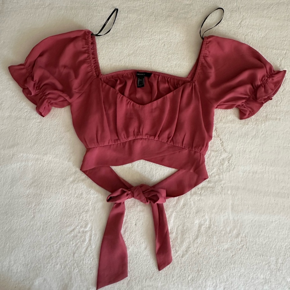 Elegant Pink Puff Sleeve Crop Top